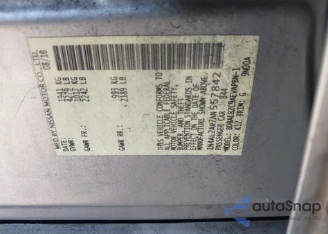 2010 Nissan Altima 2.5 S z USA, uszkodzony, nr VIN 1N4AL2AP7AN557842